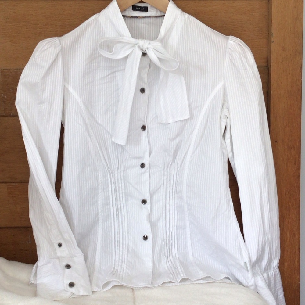 Barbour White Women’s Button-Down Tie-Neck Shirt